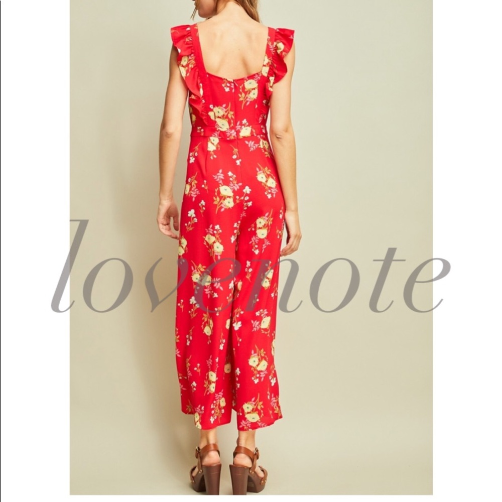 Floral Jumpsuit Romper Ruffle Sleeve Pant Length - Picture 7 of 8